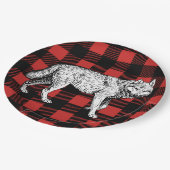 Rustikaler Büffel-Karo kariert u. Wolf Pappteller (Schrägansicht)