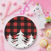 Rustikaler Büffel-Karo-karierte u. weiße Bäume des Pappteller (Party)