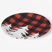 Rustikaler Büffel-Karo-karierte u. weiße Bäume des Pappteller (Schrägansicht)