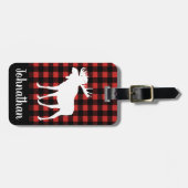 Rustikaler Büffel-Karo-karierte u. weiße Elche Gepäckanhänger (Vorderseite horizontal)