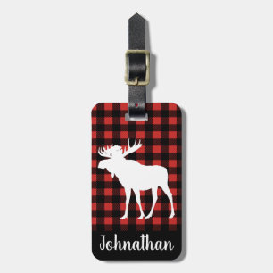 Rustikaler Büffel-Karo-karierte u. weiße Elche Gepäckanhänger