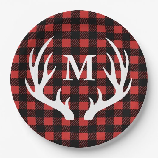 Rustikaler Büffel-Karo-karierte u. weiße Pappteller (Vorderseite)