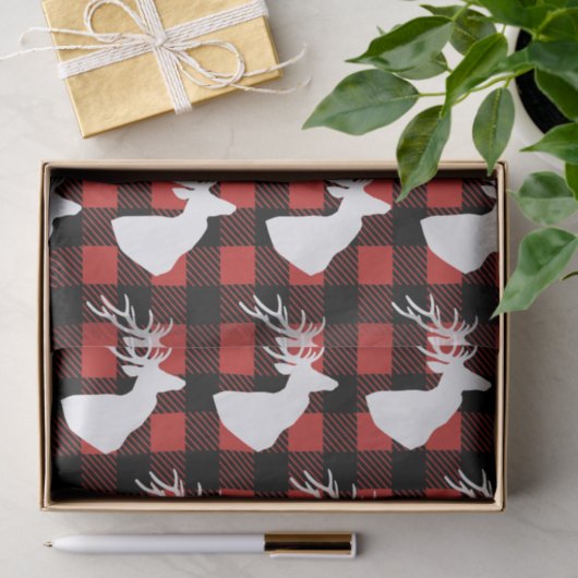 Rustikaler Büffel-Karo-karierte u. weiße Seidenpapier (Geschenk)