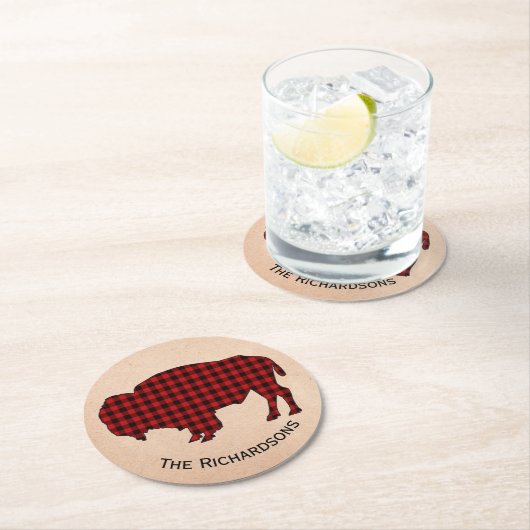 Rustikaler Büffel-personalisierte Runder Pappuntersetzer (Vor Ort)