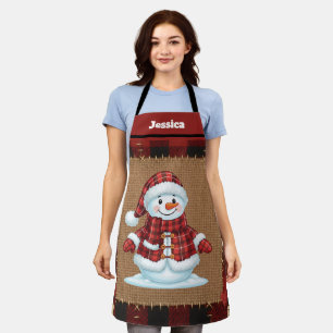 Rustikaler Büffelkariert-Schneemann mit individuel Schürze