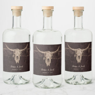 Rustikaler Bullskull Hochzeit Land Western Textur Alkoholflaschenetikett