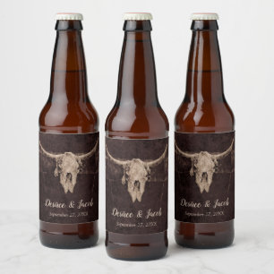 Rustikaler Bullskull Hochzeit Land Western Textur Bierflaschenetikett