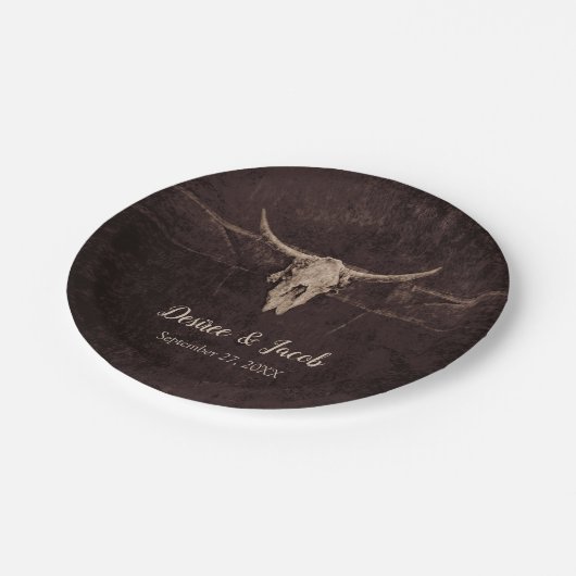 Rustikaler Bullskull Hochzeit Land Western Textur Pappteller (Schrägansicht)