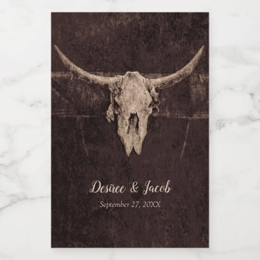 Rustikaler Bullskull Hochzeit Land Western Textur Weinetikett (Einzelnes Label)