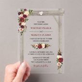 Rustikaler Burgund Blush Boho Wedding Arch Acryleinladungen (Insitu (Handheld))