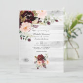 Rustikaler Burgund-Blush-Floral QR-Code Hochzeit Einladung (Stehend Vorderseite)