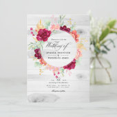 Rustikaler Burgund-Blush-Floral QR-Code Hochzeit Einladung (Stehend Vorderseite)