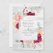 Rustikaler Burgund-Blush-Floral QR-Code Hochzeit Einladung (Vorderseite)