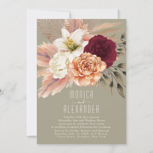 Rustikaler Burgund-Empfang Einladung (Vorderseite)