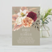 Rustikaler Burgund-Empfang Einladung (Stehend Vorderseite)