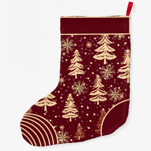 Rustikaler Burgund & Gold Weihnachten Strumpf Großer Weihnachtsstrumpf (Rückseite)