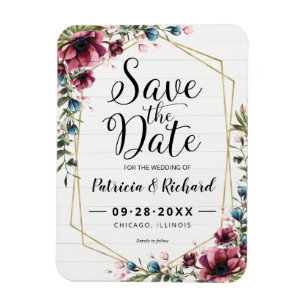 Rustikaler Burgunder-Blumen-Hochzeit-Save-the-Date Magnet