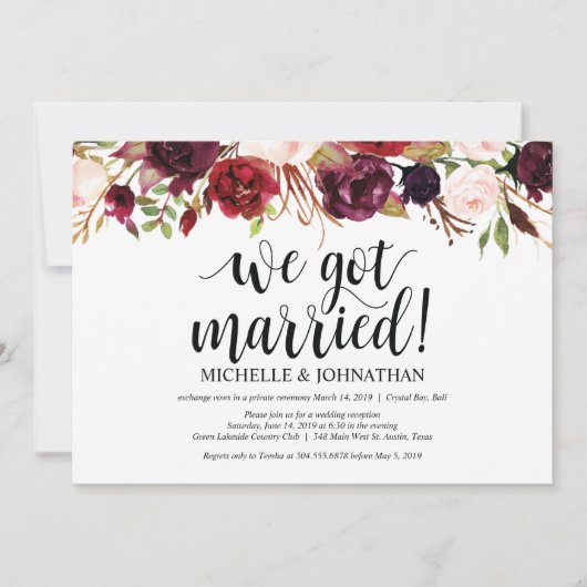 Rustikaler Burgunder Blumenfreund Empfang lädt ein Einladung (Vorderseite)