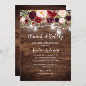Rustikaler Burgunder Blumenstrauß und Bubbly Einladung (Vorne/Hinten)