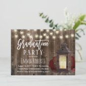 Rustikaler Burgunder Floral Lantern Wood Abschluss Einladung (Stehend Vorderseite)