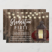 Rustikaler Burgunder Floral Lantern Wood Abschluss Einladung (Vorne/Hinten)