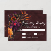 Rustikaler Burgunder Lila Fall von Roter Orange RSVP Karte (Vorne/Hinten)