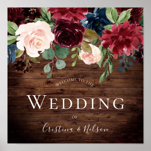 Rustikaler Burgunder Roter Wein Begrüßungszeichen Poster (Vorne)