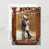 Rustikaler Burgunder, Save the Date Hintergrundtex Ankündigungspostkarte (Vorne/Hinten)