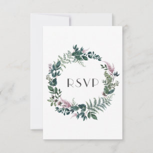 Rustikaler Burgunder- und Waldgrün-Blumenkranz RSVP Karte