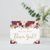 Rustikaler Burgunderblütler wird mein Blumenmädche Einladung (Stehend Vorderseite)