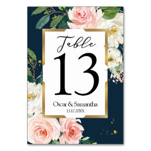 Rustikaler Burgunderrot Navy Blau & Rosa Blumen Go Tischnummer