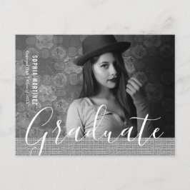 Rustikaler Burlap Black und White Foto Abschluss Einladungspostkarte