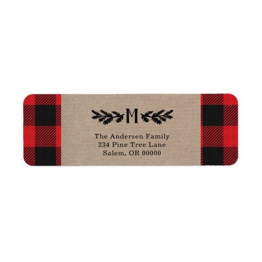 Rustikaler Burlap Buffalo Karierter Monogram Pine (Vorne)