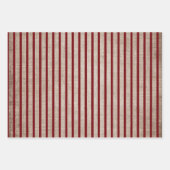 Rustikaler Burlap Burgundy Polka Dots Streifen fes Geschenkpapier Set (Vorderseite 3)
