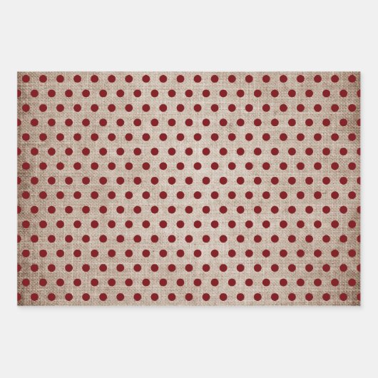 Rustikaler Burlap Burgundy Polka Dots Streifen fes Geschenkpapier Set (Vorderseite 2)