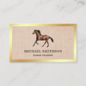 Rustikaler Burlap Gold Foil Reitlehrer Visitenkarte (Vorderseite)