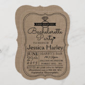 Rustikaler Burlap-Junggeselinnen-Abschied Einladung (Vorne/Hinten)