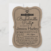 Rustikaler Burlap-Junggeselinnen-Abschied Einladung (Vorderseite)