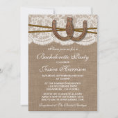 Rustikaler Burlap & Lace Horseshoe Junggeselinnen- Einladung (Vorderseite)