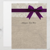 Rustikaler Burlap Lace Plane Ribbon Letterhead (Vorne/Hinten)