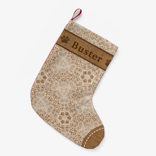 Rustikaler Burlap & Lace Snowflake Personalisiert Kleiner Weihnachtsstrumpf (Vorderansicht (hängend))