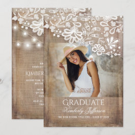 Rustikaler Burlap Lace String Lights Foto Abschlus Einladung