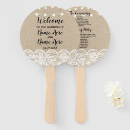 Rustikaler Burlap Lights Hochzeitsfan Fächer