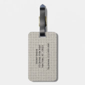 Rustikaler Burlap-Look, Navy Blue Quatrefolie Mono Gepäckanhänger (Rückseite vertikal)