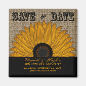 Rustikaler Burlap Look Sonnenblume Save the Date Magnet (Vorne)