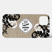 Rustikaler Burlap-Look und Blüh Monogram Case-Mate iPhone Hülle (Rückseite (Horizontal))