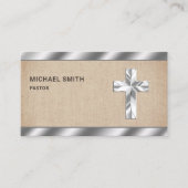 Rustikaler Burlap Metallic Jesus Christus Cross Pa Visitenkarte (Vorderseite)