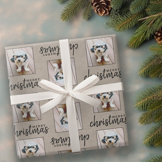 Rustikaler Burlap mit einem quadratischen Foto Geschenkpapier