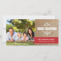 Rustikaler Burlap mit Red Banner Foto Weihnachten