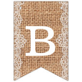 Rustikaler Burlap Sack mit weißer Spitze. Brautpar Wimpelkette (Zweite Fahne)